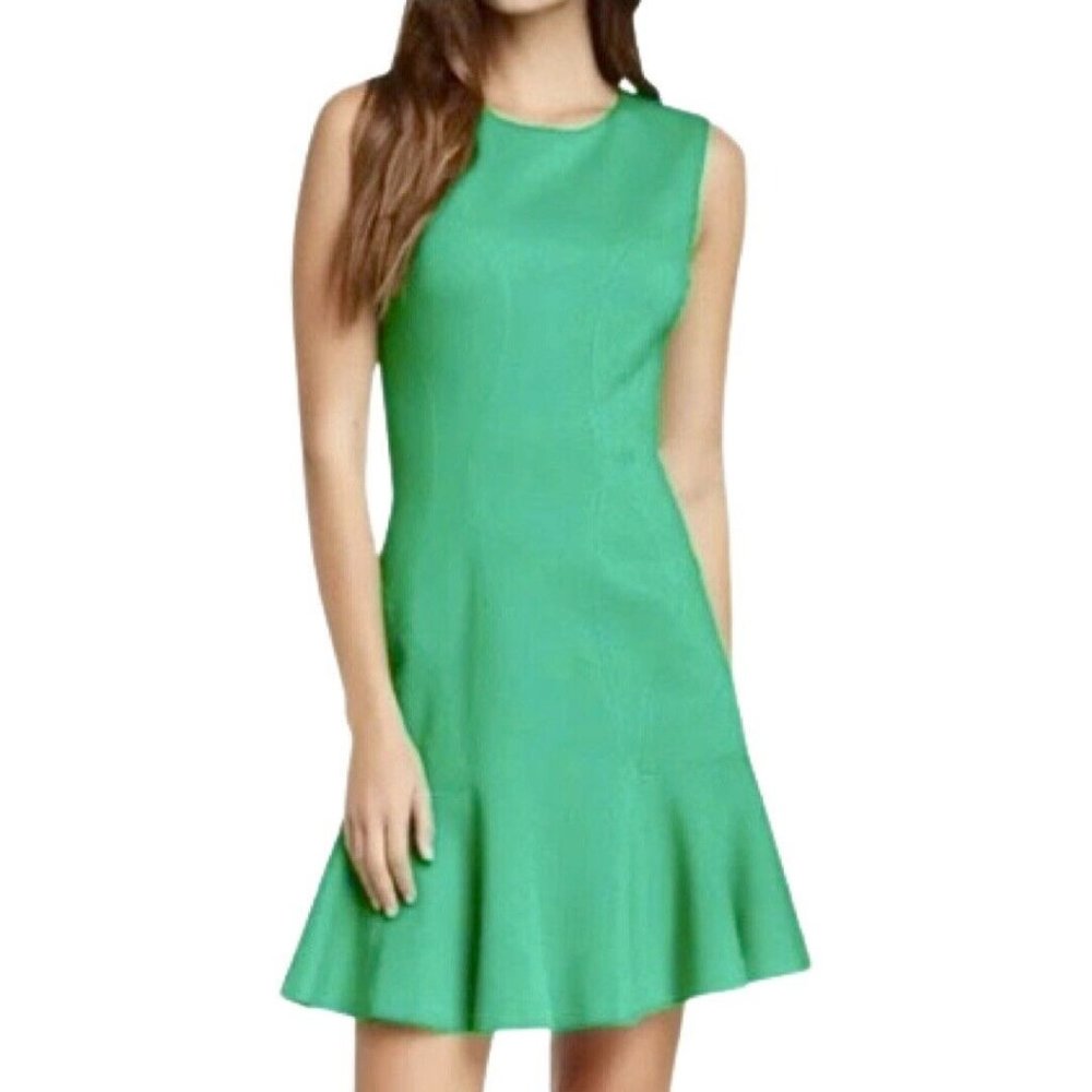 Diane Von Furstenberg Jaelyn Shamrock Green Sleeveless Flounce Hem Dress Size 12 - Picture 1 of 10